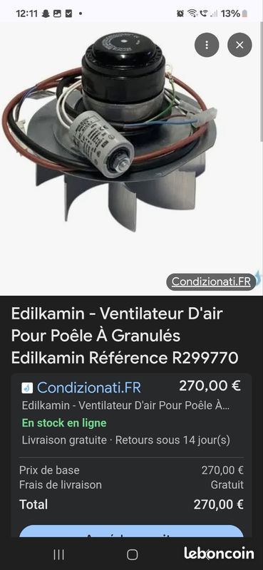 Ventilateur De Poêle à Granulés Edilkamin Soleil - Réf. 299770 - Neuf