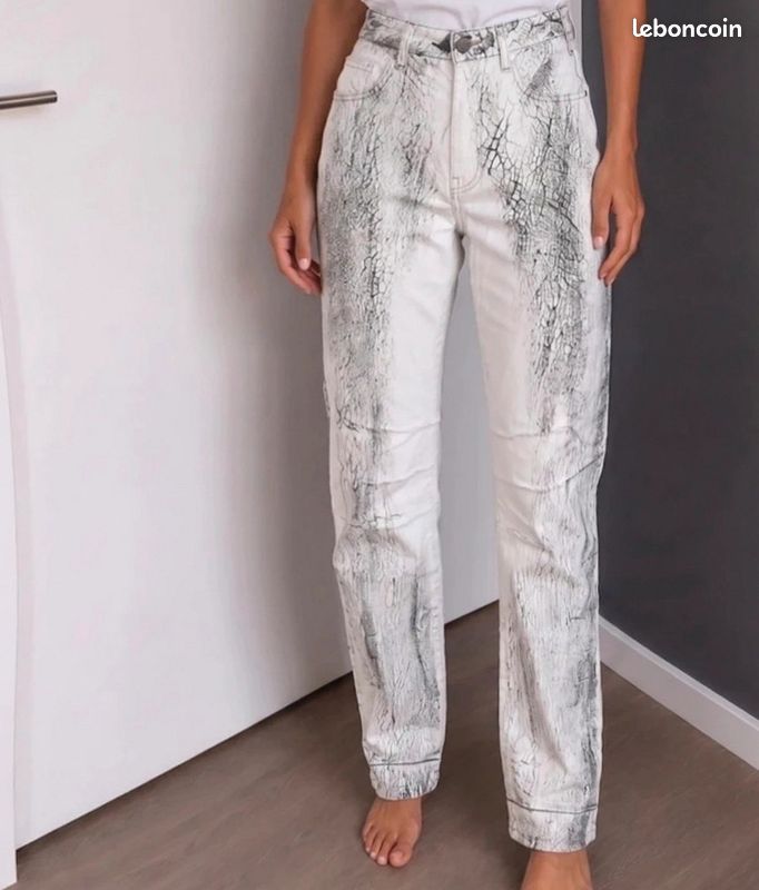 Elisa cavaletti pantalon vintage italien argenté effet craquelé taille 40 (image 1)