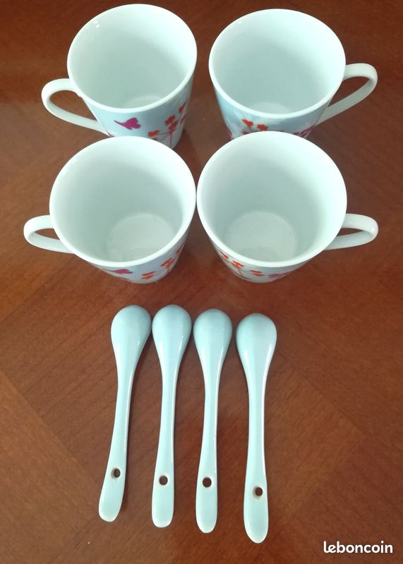 Lot de 4 tasses à café et 4 cuillères en céramique (image 3)