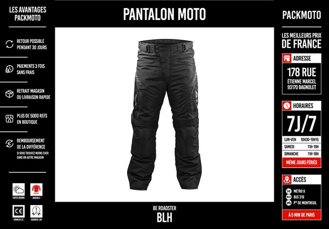 Pantalon Moto - BLH Be Roadster - NEUF + Garantie - Équipement moto