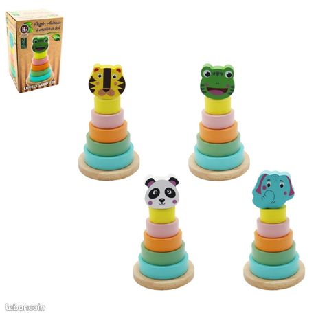 Tour À Empiler En Bois Pour Bébé Jouet Montessori et d'Eveil pour Motricité Fine Avec Modèle Animal Aléatoire - Dès 1 an - Jeux & Jouets