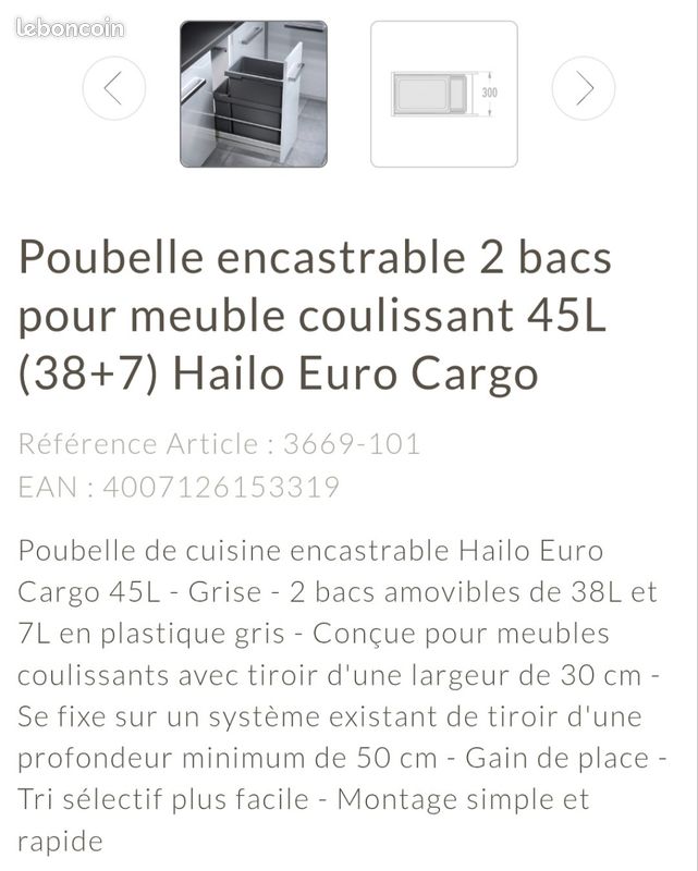 Poubelle encastrable 2 bacs Hailo (image 2)