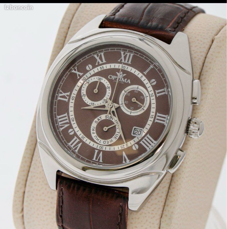 Montre Vintage Optima Big Eyes Chronographe – 17 Rubis, Plaqué Or, Années 40, à Réviser