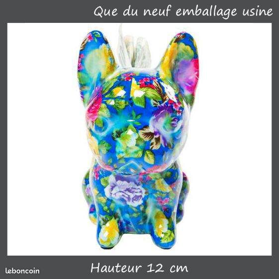KARE DESIGN chien BULL-DOG flower power FLEURS stylisées MULTICOLORES avec fonction TIRELIRE (image 1)