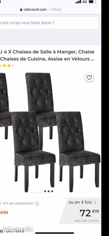 Chaise en velour noire (image 1)