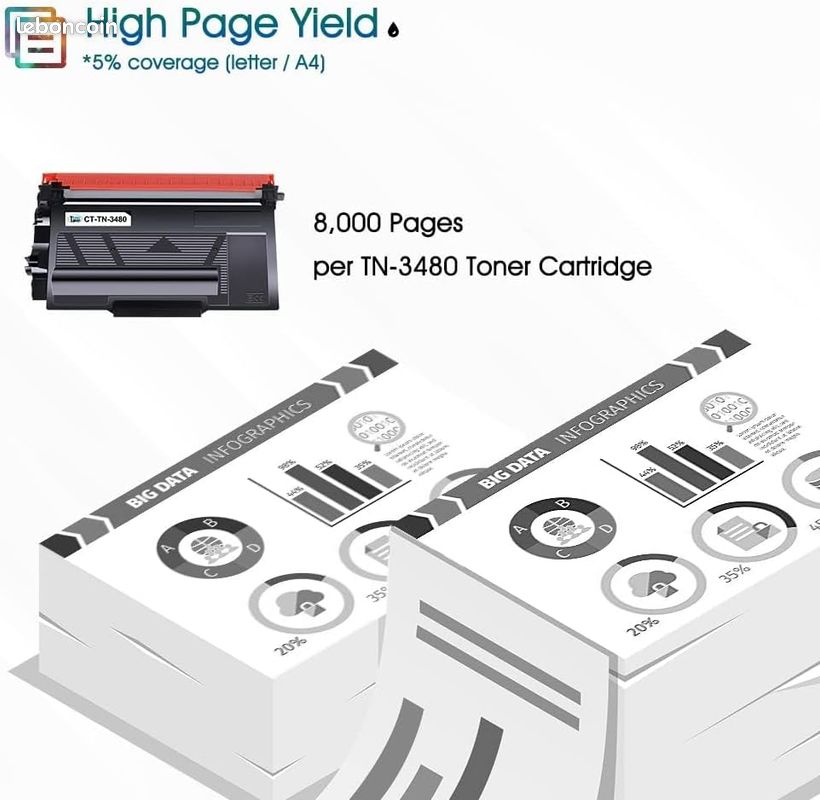 Toner Compatibile TN3480 Per Brother – Nero, Per HL-L5100DN, MFC-L5750DW, DCP-L5500DN E Molti Altri