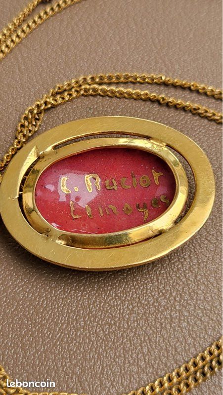 Collier pendentif vintage en émail de Limoges - Émaux Raclot (image 5)