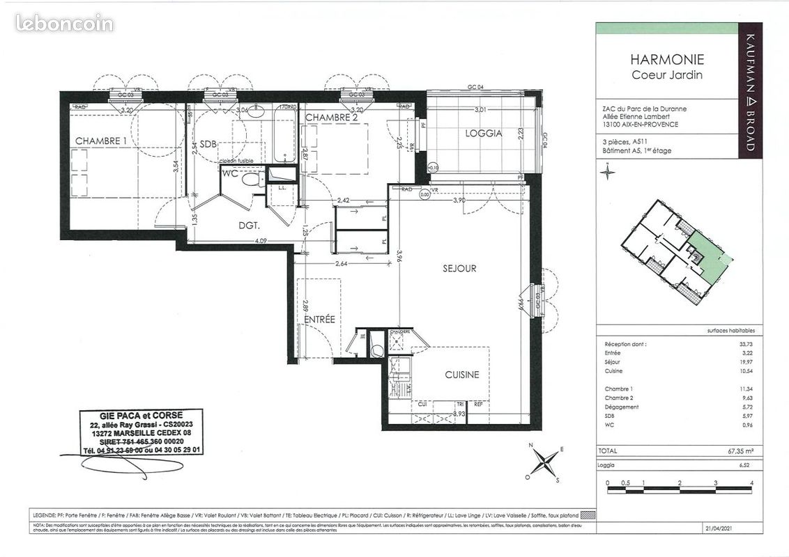 Appartement 3 pièces 67 m² · à Aix-en-Provence · 67 m² · 1 072 €/mois