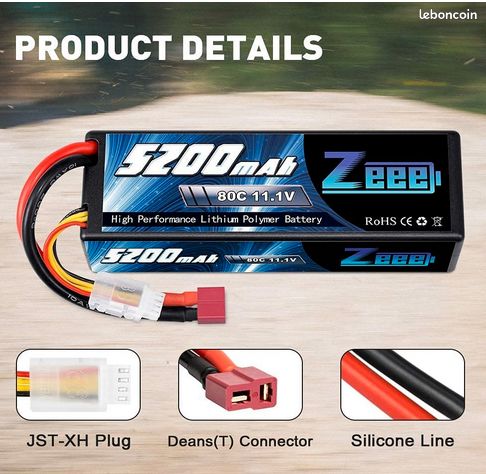 Zeee 3S Lipo Batterie 5200mAh 11,1V 80C 3S Coque Dure Batterie avec connecteur (image 3)