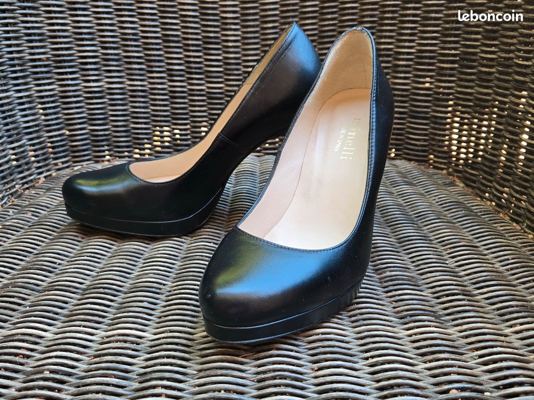 👠✨ Minelli – Escarpins plateforme cuir noir – Made in Spain – Talon 10 cm – T.37 🖤 (image 1)