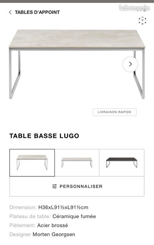 TABLE CÉRAMIQUE BO CONCEPT LUGO NEUVE 91x91 H36 (image 3)
