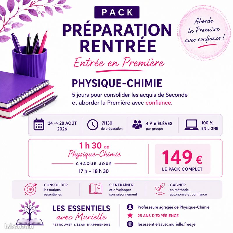 Stage rentrée Première – Physique-Chimie – 24 au 28 août (image 1)