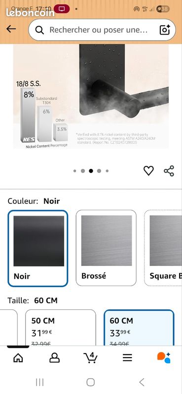 Neuf Porte Serviette Murale, Salle de Bain, 50 CM Noir Mat (image 2)