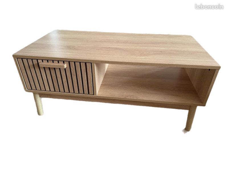 Table basse en bois clair 1 tiroir 1 niche (image 1)
