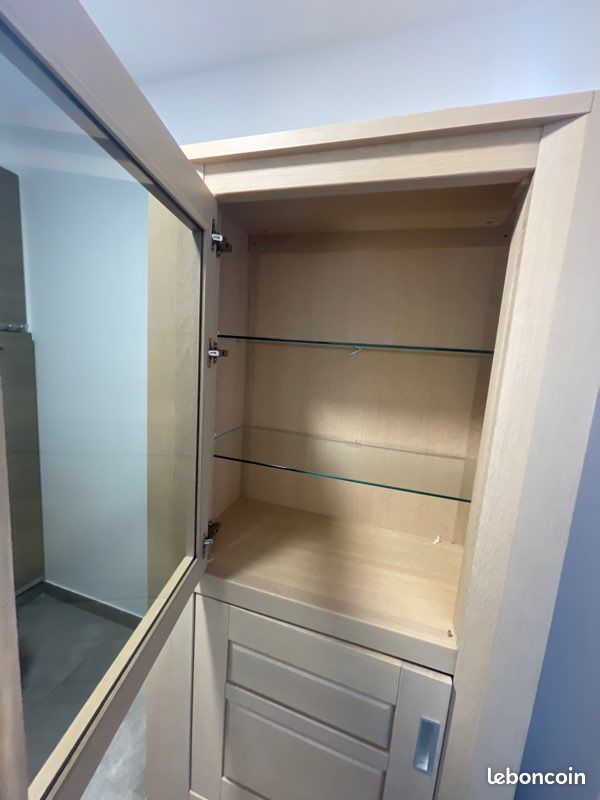 Armoire verrière bois massif chêne blanchi (image 2)