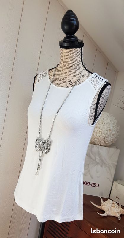 Top débardeur blanc fluide avec empiècement dentelle / macramé (image 13)