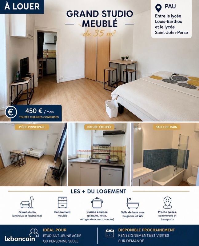 Appartement 1 pièce 35 m² · à Pau · 35 m² · 450 €