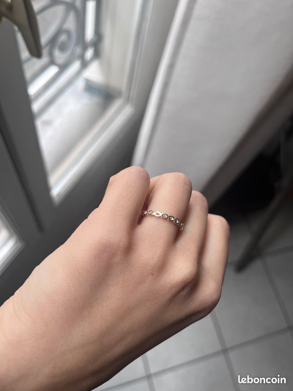 Bague Argentée Taille 54 Avec 3 Cristaux Diamant – Bijou Fantaisie, état Comme Neuf