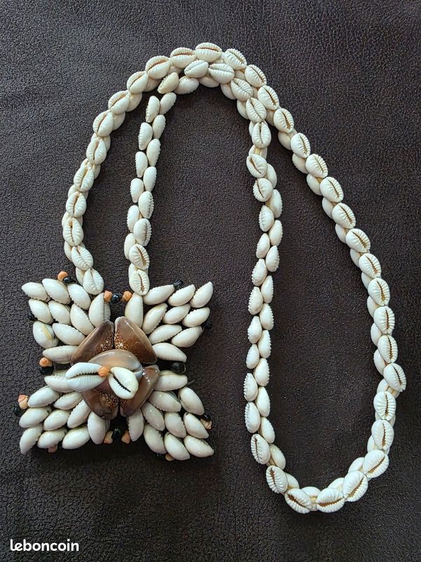 Collier Bandeau De Tête Ancien (années 50) - Coquillages Et Cauris De Tahiti, Bijou Ethnique Occasion