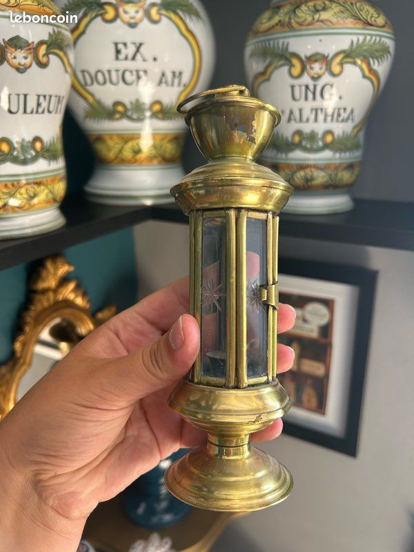 Lanterne d’officier bougeoir calligraphie porte-bougie vintage en laiton massif et verre gravé (image 4)