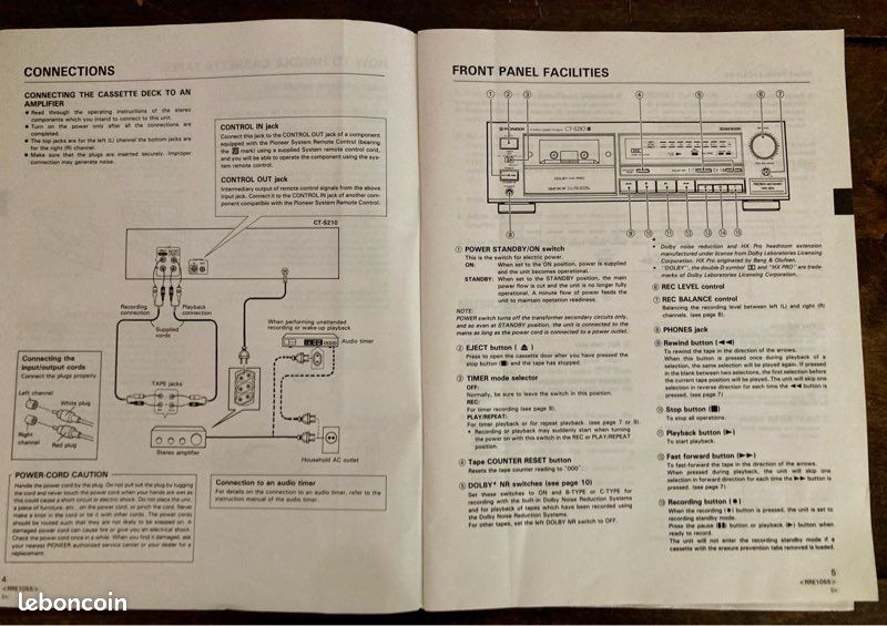 Pioneer CT-S210 Platine Cassette Stéréo Notice (image 2)
