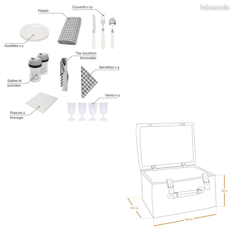 Linxor - Panier de pique-nique isotherme avec nappe et accessoires - 2 ou 4 personnes - Plusieurs coloris (image 3)