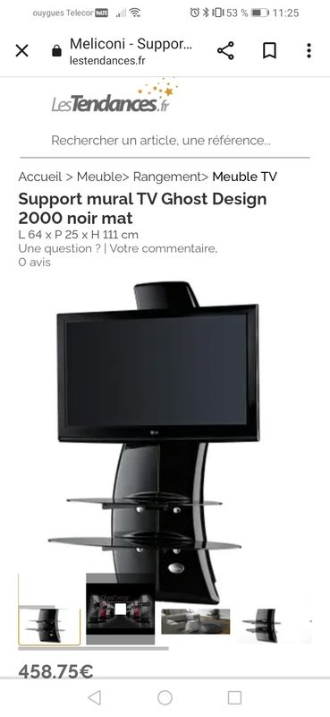 Meliconi - Support mural TV Ghost Design 2500 triple rotation noir mat