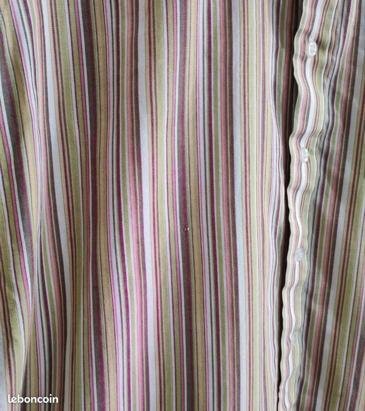 Chemise manches courtes Scott Wilson à rayures vert kaki marron beige taille L (image 3)