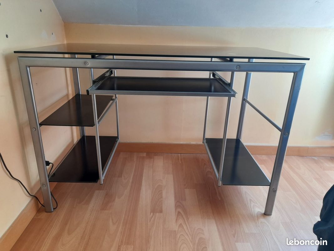 Bureau métal et plateau en verre (image 1)