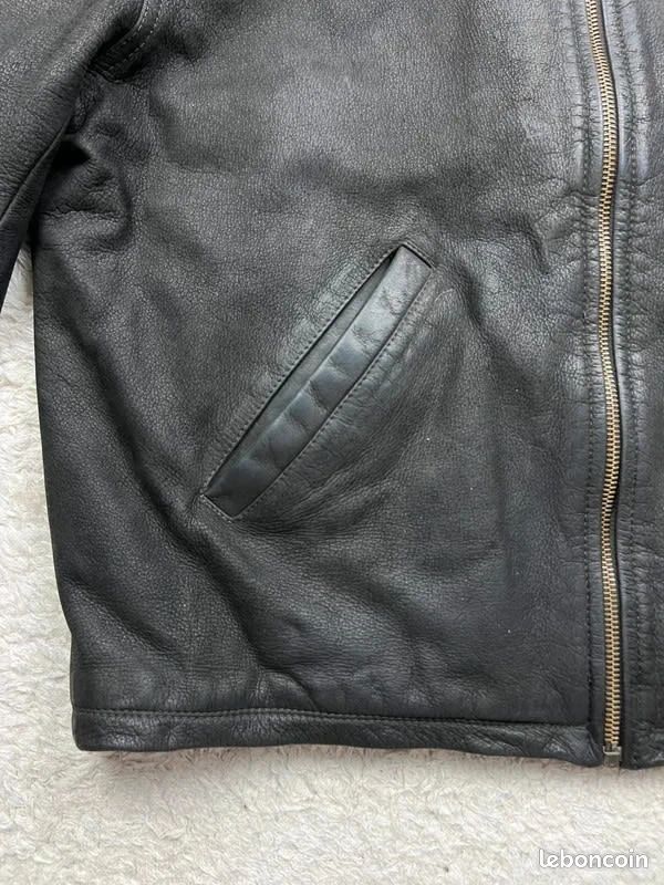 Blouson cuir vintage Bestway marron foncé poches inclinés taille L homme (image 6)