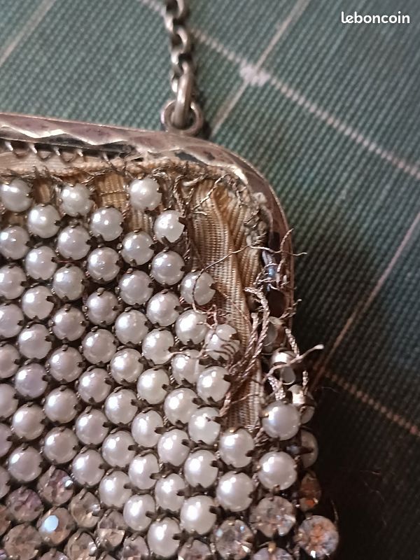 Ancienne pochette, porte-monnaie, petit sac strass, perles (image 9)