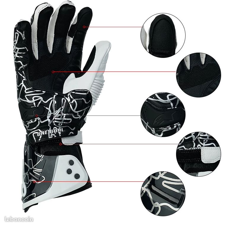 Gants moto Alpinestars GP‑PRO R3 taille XL cuir course noir‑blanc neuf (image 3)