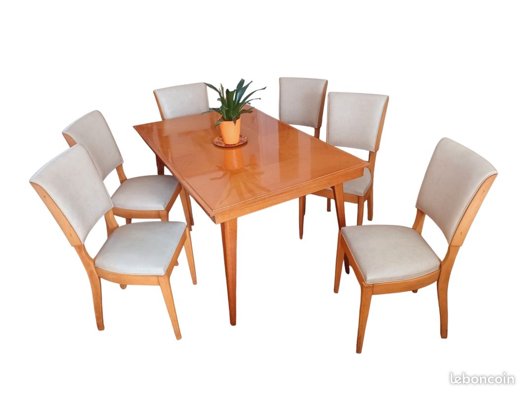 Superbe Ensemble table extensible + 6 chaises vintage 60's 70's arts déco (image 2)