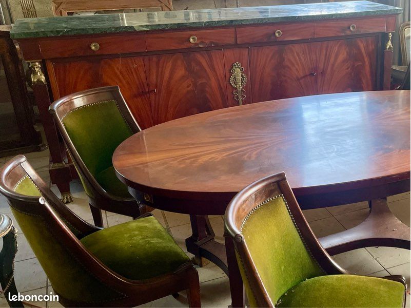 Salle à manger style Empire – Enfilade, table et 6 chaises gondole – Très bel état (image 1)