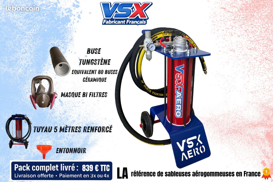 Sableuse VSX Aéro 8 - Buse tungstène - Masque bi Filtres - Tuyau pro 4 mètres - Livraison en France offerte (image 2)