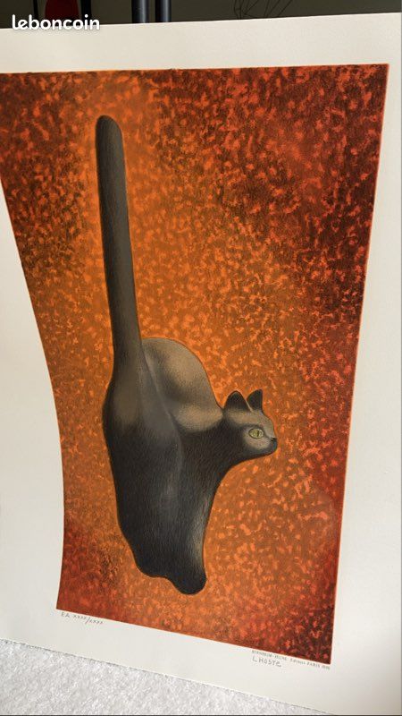 Œuvre signée Chat numérotée Claude Lhoste artiste Daum Monnaie de paris annees 50 60 70 dessin (image 1)