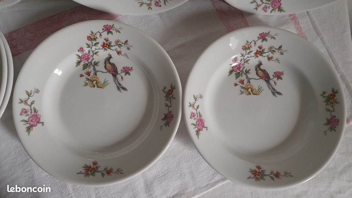 Superbes sept anciennes assiettes creuses Fonteyne la Rochelle Véritable porcelaine extra dure en excellent état (image 7)