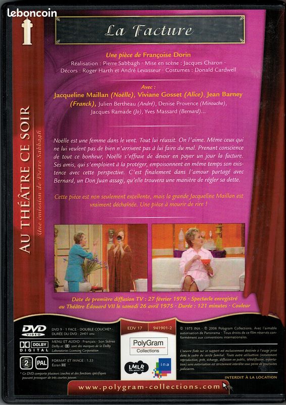 La Facture DVD Françoise Dorin - Jacqueline Maillan - Collection Au Théâtre Ce Soir (NM) (image 2)
