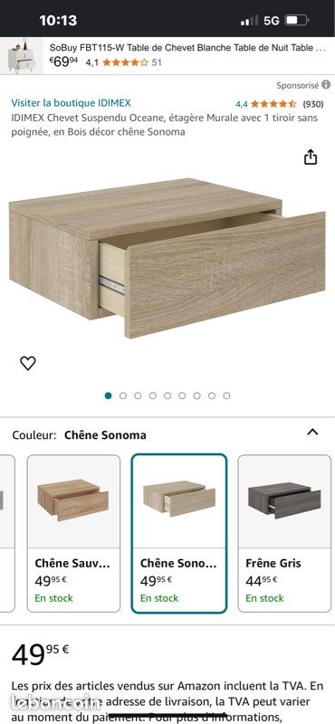 Neuve Chevet table de nuit suspendu Océane (image 3)