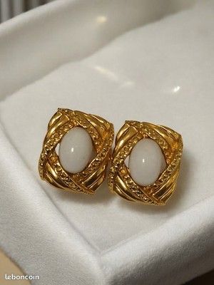 Paire De Boucles D'Oreilles Rétro Vintage Fantaisie Ancienne - Occasion - Origine France