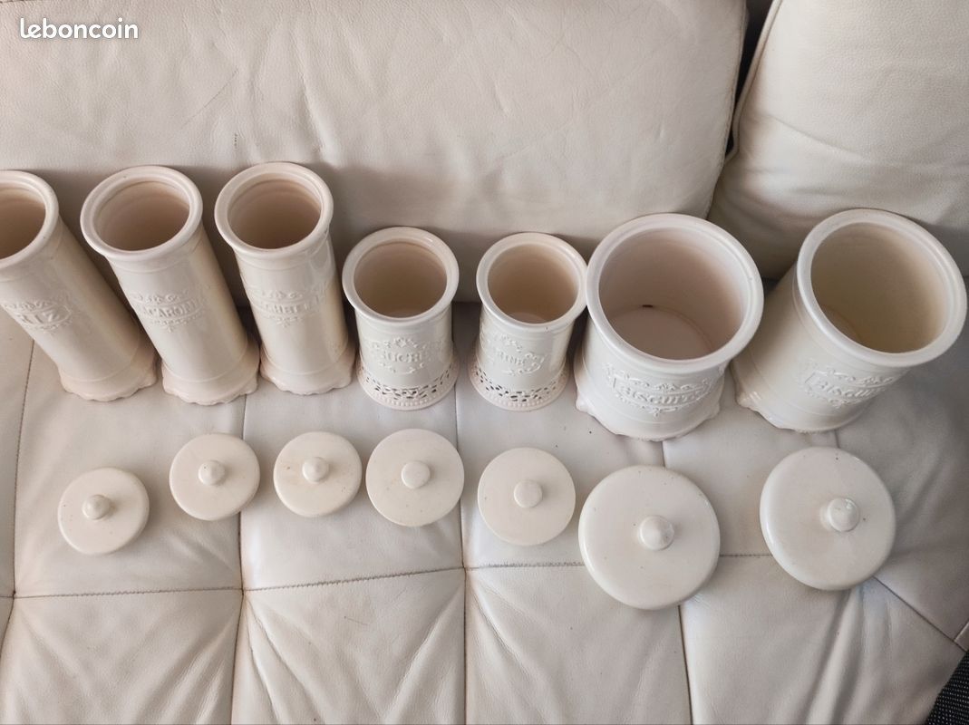 Lot 7 Bocaux Céramique Marron - Style Rustique - Occasion - Rangement Cuisine
