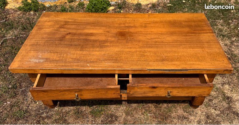 Table basse en bois 120 × 60 cm – 2 tiroirs – Style rustique (image 2)