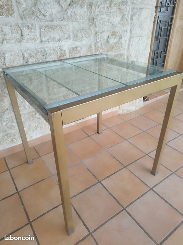 Petite Table Extensible plateau Verre et structure Métal (image 10)