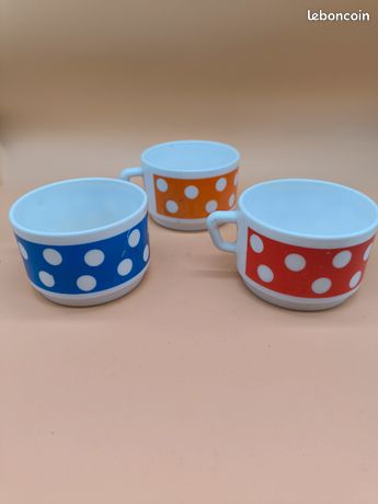 2 Grandes Tasses Arcopal Vintage - Décor Polka, Multicolore, Occasion