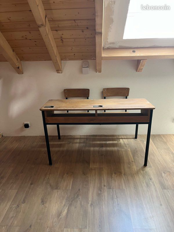 Banc d’écolier vintage grande hauteur (image 1)