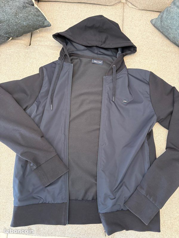 Veste / Sweat à capuche zippé Eden Park Bi-matière - Marine/Noir - Taille S (image 3)