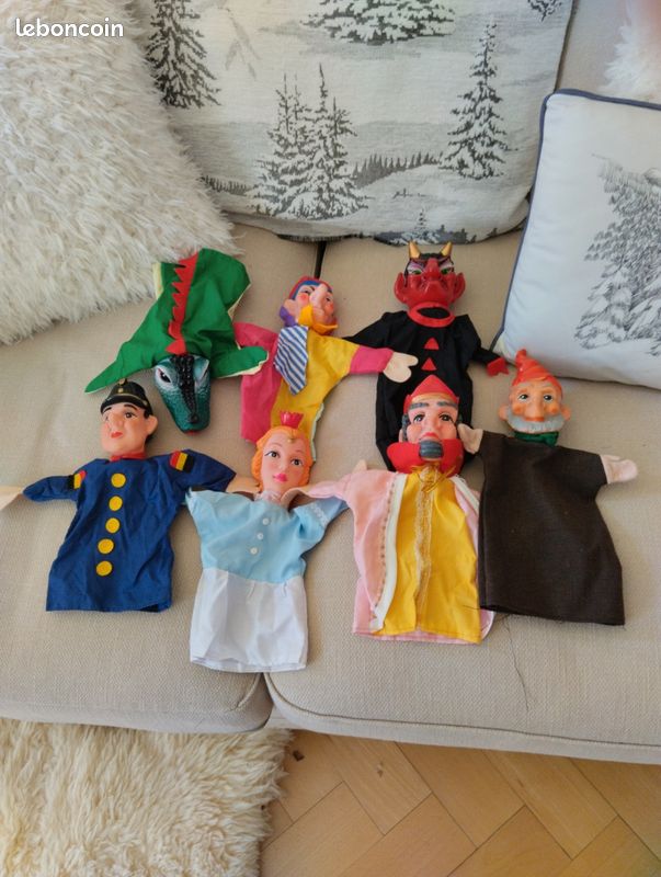 Jouets anciens - Marionnette à fils artisanale en bois - Ourson