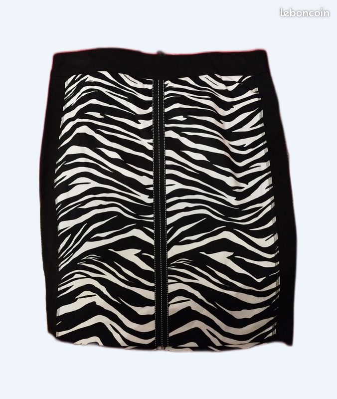 Jupe Mini Noir Et Blanc – Taille 46, Coton, Marque ROMAN