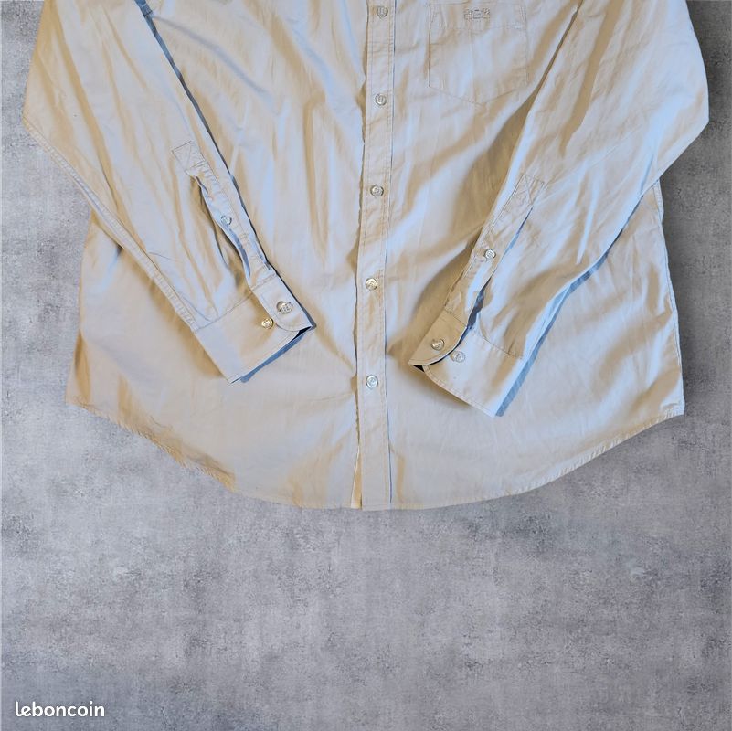 Chemise Homme Serge Blanco Blanc Coton - Taille M (38/40), Manches Courtes, Brodée 15