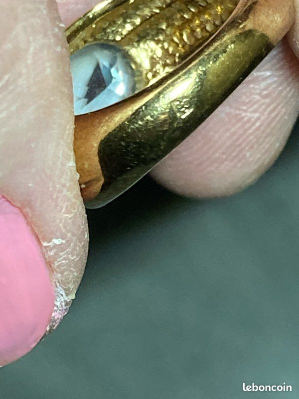 Magnifique bague dorée à l’or fin et ornée d’une topaze bleue - vintage des années 1980 (image 6)